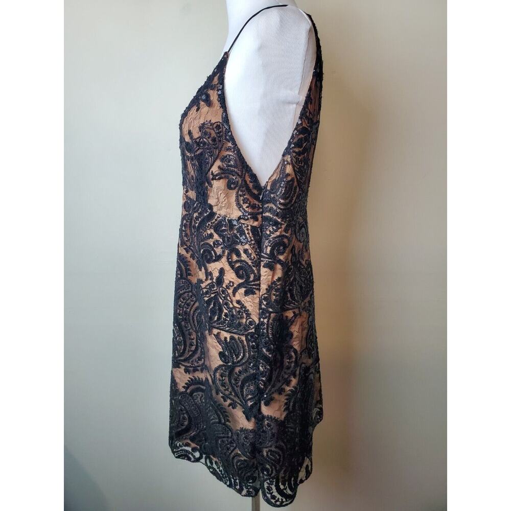 Free People 10 Women Black Sequined Lace Party Formal Night Shimmers Mini Dress - Picture 5 of 16